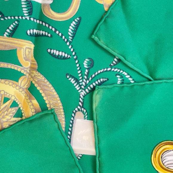 NWT Vintage Hermes Scarf "Etriers" Green - Picture 10 of 10